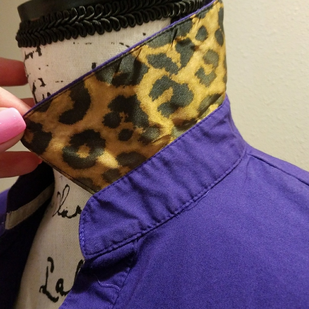 Express  royal purple/leopard print detail shirt - Picture 2 of 7